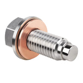 DEEFILL M12x1.75 magnetic oil drain plug front view, durable stainless steel.