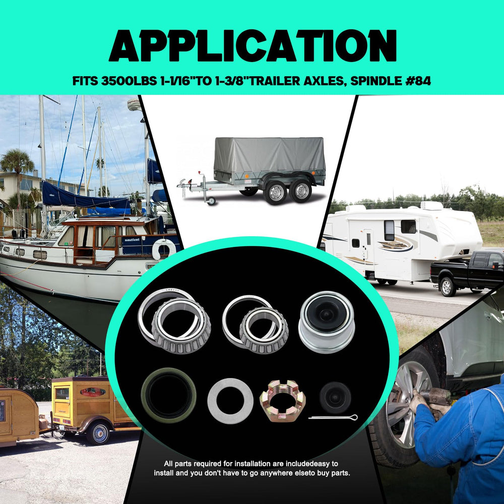 DEEPDREAM trailer axle kit packaging, clear components for easy replacement.