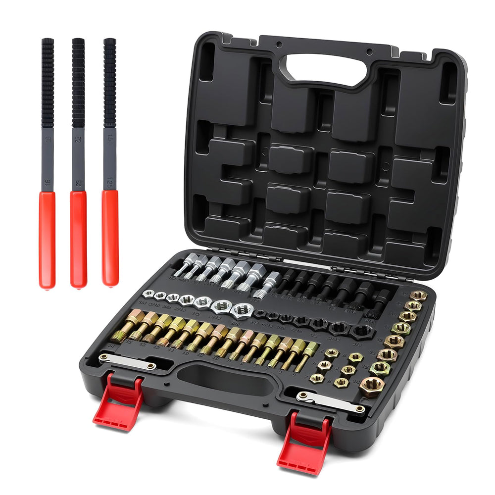 Defabee 61-piece thread repair kit with taps and dies in a compact case.