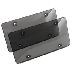 DEFEK 2-pack universal license plate frame front view with arc edges and rust protection.