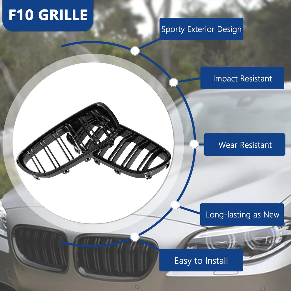 DEKEWEI F10 grille front view in gloss black highlights BMW styling.