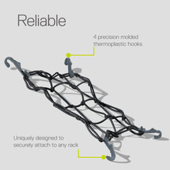Delta Small Cargo Net attached on bike shows secure hitch without slipping.