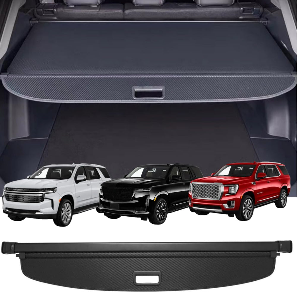 Deluden retractable cargo cover for Cadillac Escalade showing secure cargo and privacy.