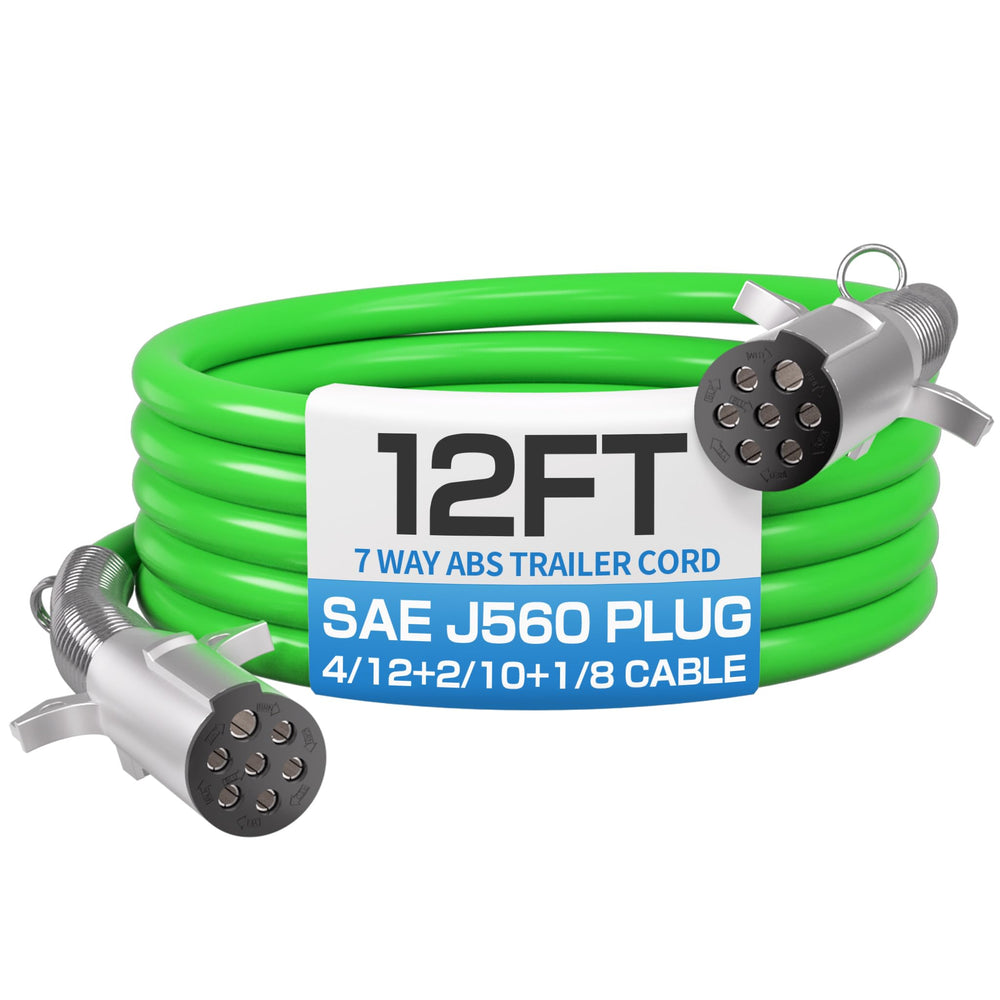 Deluwire 12 ft 7-Way straight trailer cord, rugged build for reliable trailer lighting.