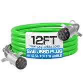 Deluwire 12 ft 7-Way straight trailer cord, rugged build for reliable trailer lighting.