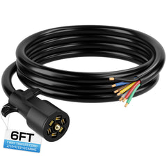 Deluwire 6 ft 7-pin trailer plug close-up showing robust copper contacts for quick signaling