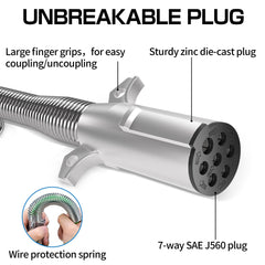 Deluwire 7-pin die-cast plug shown with reinforced handle for easy outdoor use.