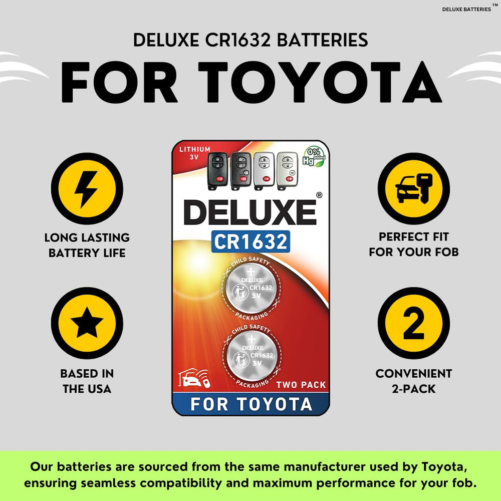 Deluxe Batteries CR1632 two-pack for Camry fob, long-lasting performance