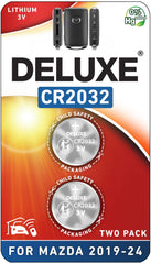 Deluxe Batteries two-pack key fob batteries ready for Mazda remotes, easy DIY swap