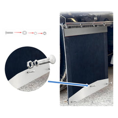 Demimy weights mounted on truck mudflaps in high-wind scenario.