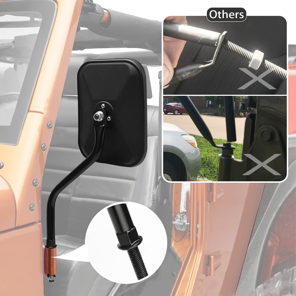 DenForste mirrors-off Jeep Wrangler doors-off use enables safer, wider field of view.