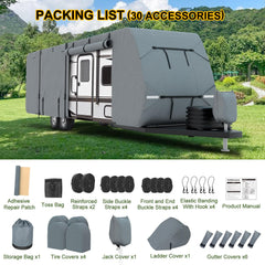 DenForste RV cover gutter covers illustrate protection around sharp roof edges.