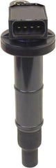 Denso 673-1307 ignition coil close-up, showcasing compact design for space-saving fit.