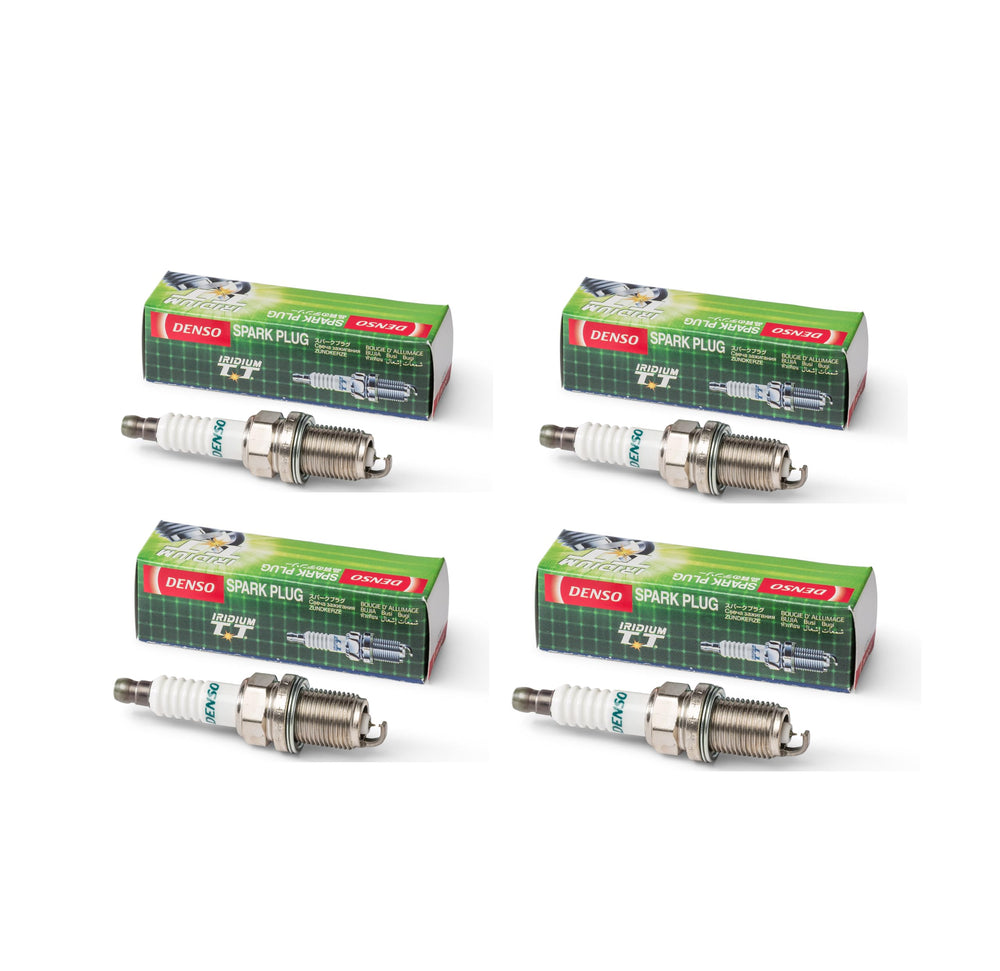 Denso IKH16TT spark plug close-up shows iridium center electrode for longevity.