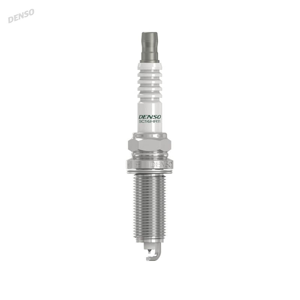Denso SC16HR11 five-rib insulator closeup emphasizes reduced flashover risk.