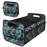 Deosk car trunk organizer showing six pockets for organized essentials on the go.
