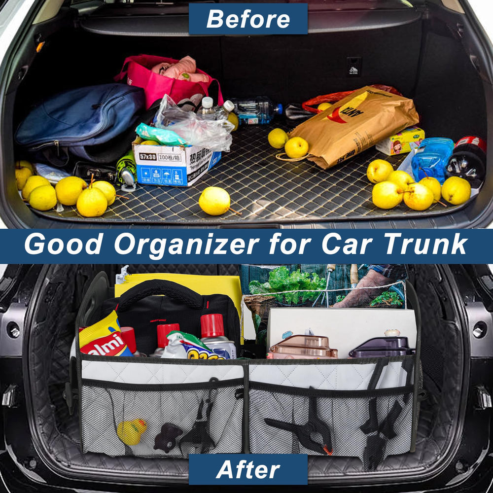 Deosk trunk organizer folded flat for compact storage when not in use.