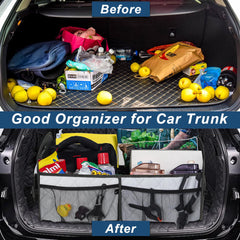 Deosk trunk organizer folded flat for compact storage when not in use.