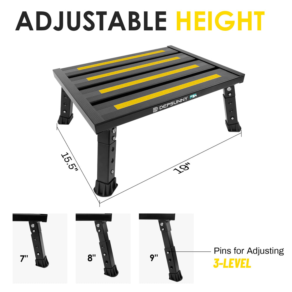 DEPSUNNY RV step shows anti-slip pads for added stability on uneven ground.