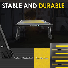DEPSUNNY foldable aluminum RV step ready for transport and storage.