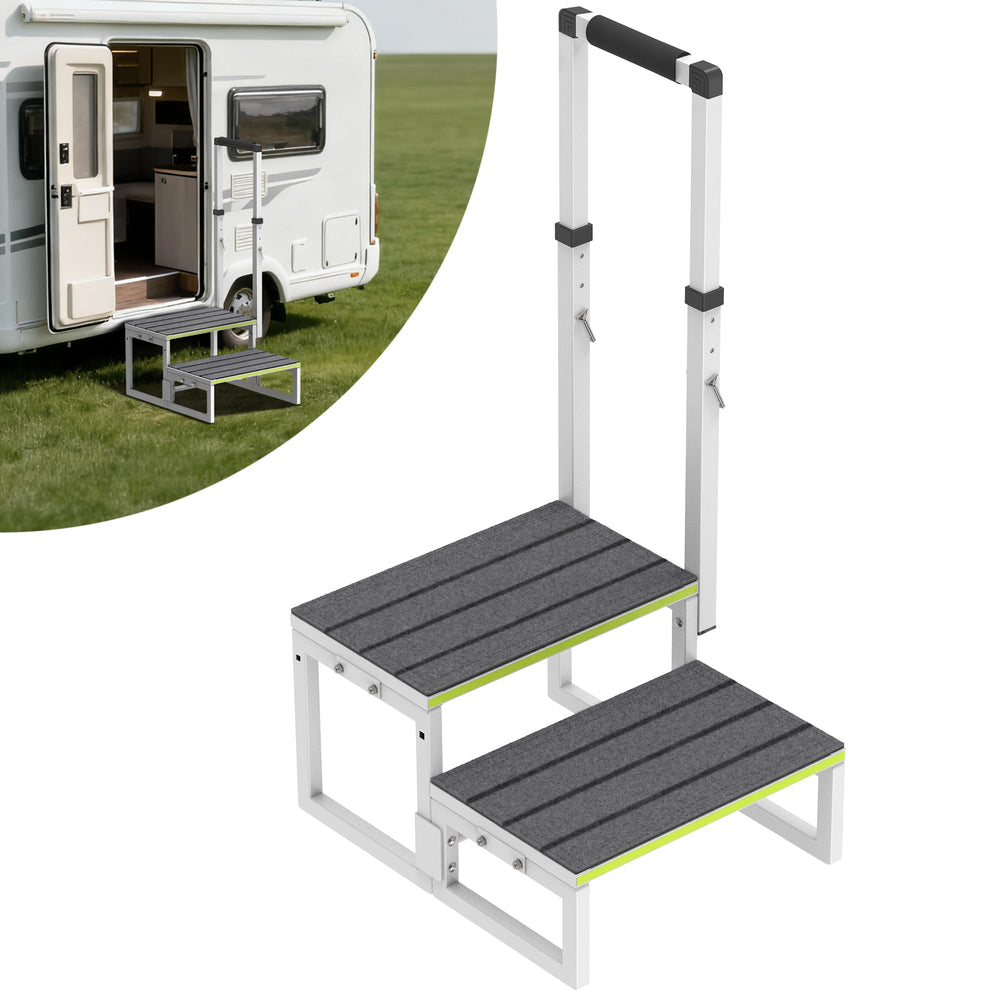 DEPSUNNY RV steps with handrail show adjustable height for safer entry