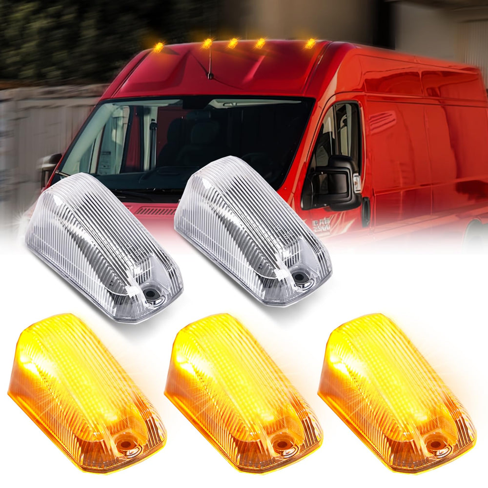 DERMOKA cab roof top amber marker light for ProMaster improves daytime visibility.