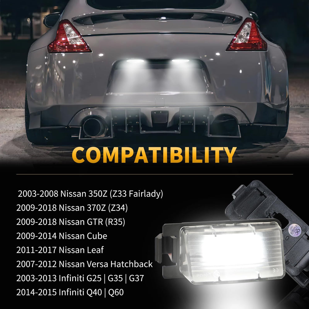 DERMOKA tag lamp assembly on Nissan/Infiniti model shows broad compatibility.