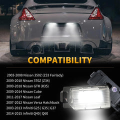 DERMOKA tag lamp assembly on Nissan/Infiniti model shows broad compatibility.