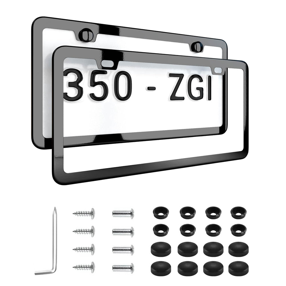 Deselen chrome-black license frame front view showing mirror finish