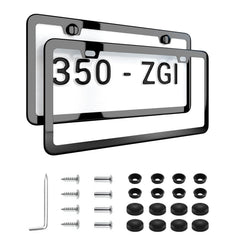 Deselen chrome-black license frame front view showing mirror finish