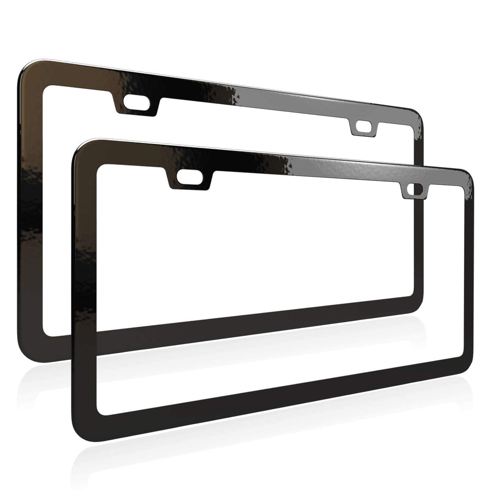 Deselen license frame in thin stainless steel with two holes for secure mounting.