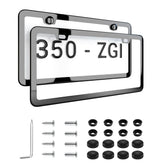 Deselen Mirror Black license frame front view with glossy finish enhances vehicle aesthetics.