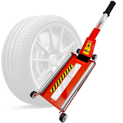 DESEQPT tire jack with roller plate for compact storage and on-the-go tire changes.