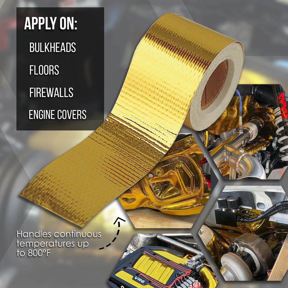 Reflect-A-Gold multi-layer wrap demonstrates high-temp protection in a vehicle engine bay.