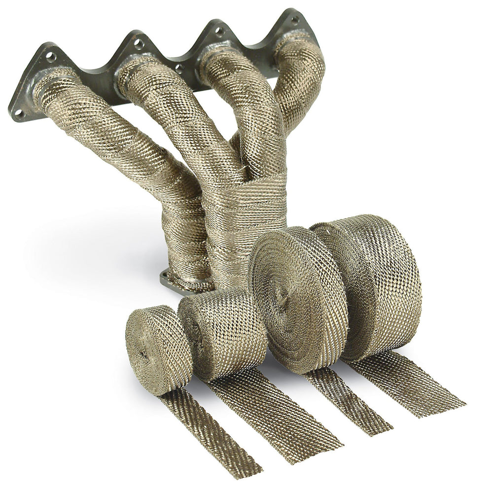 Design Engineering Titanium Exhaust Wrap uses lava rock material for high temperature resilience.