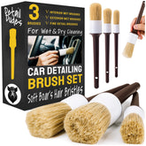 Detail Dudes car detailing brush set in action for interior and exterior cleaning.