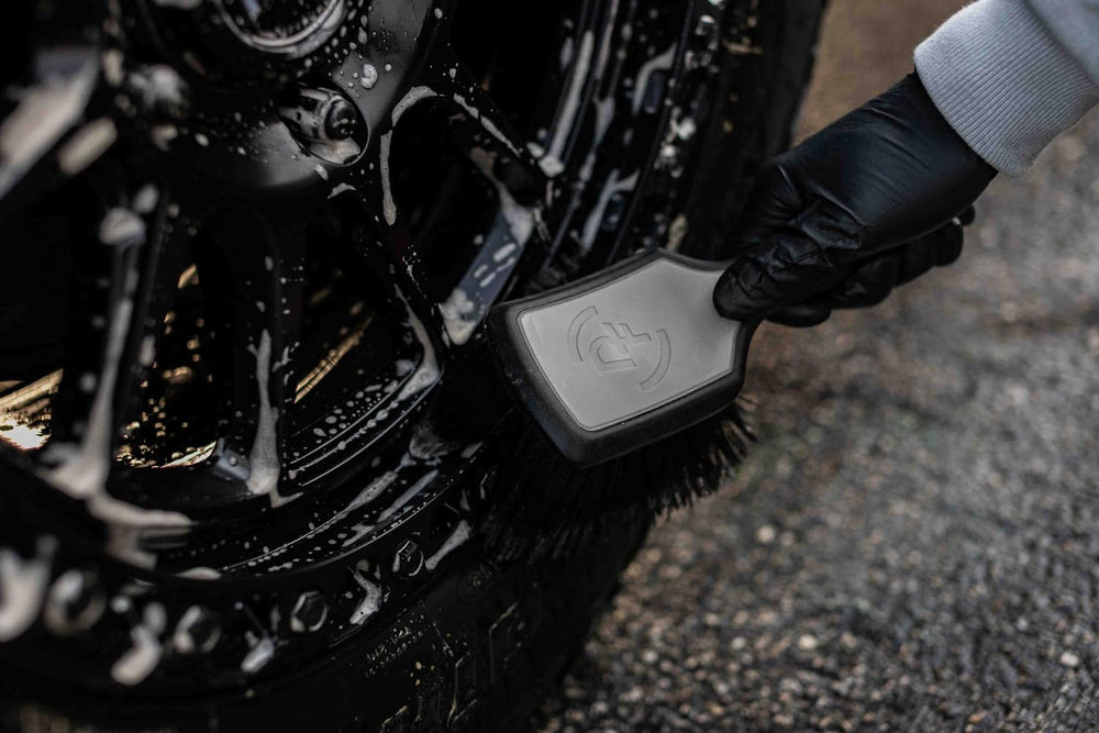 Detail Factory ProGrip Wheel Face Brush demonstrating lather-boosting action on wheels