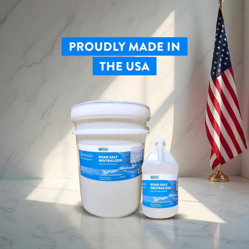 Detco Road Salt Neutralizer label displays usage and dilution guidance.