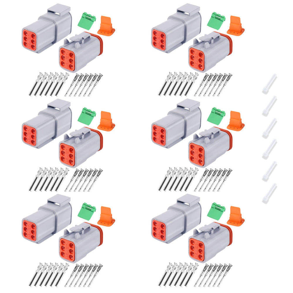 Deutusacc Deutsch DT Grey 6-pin connectors pack front view for versatile wiring projects.
