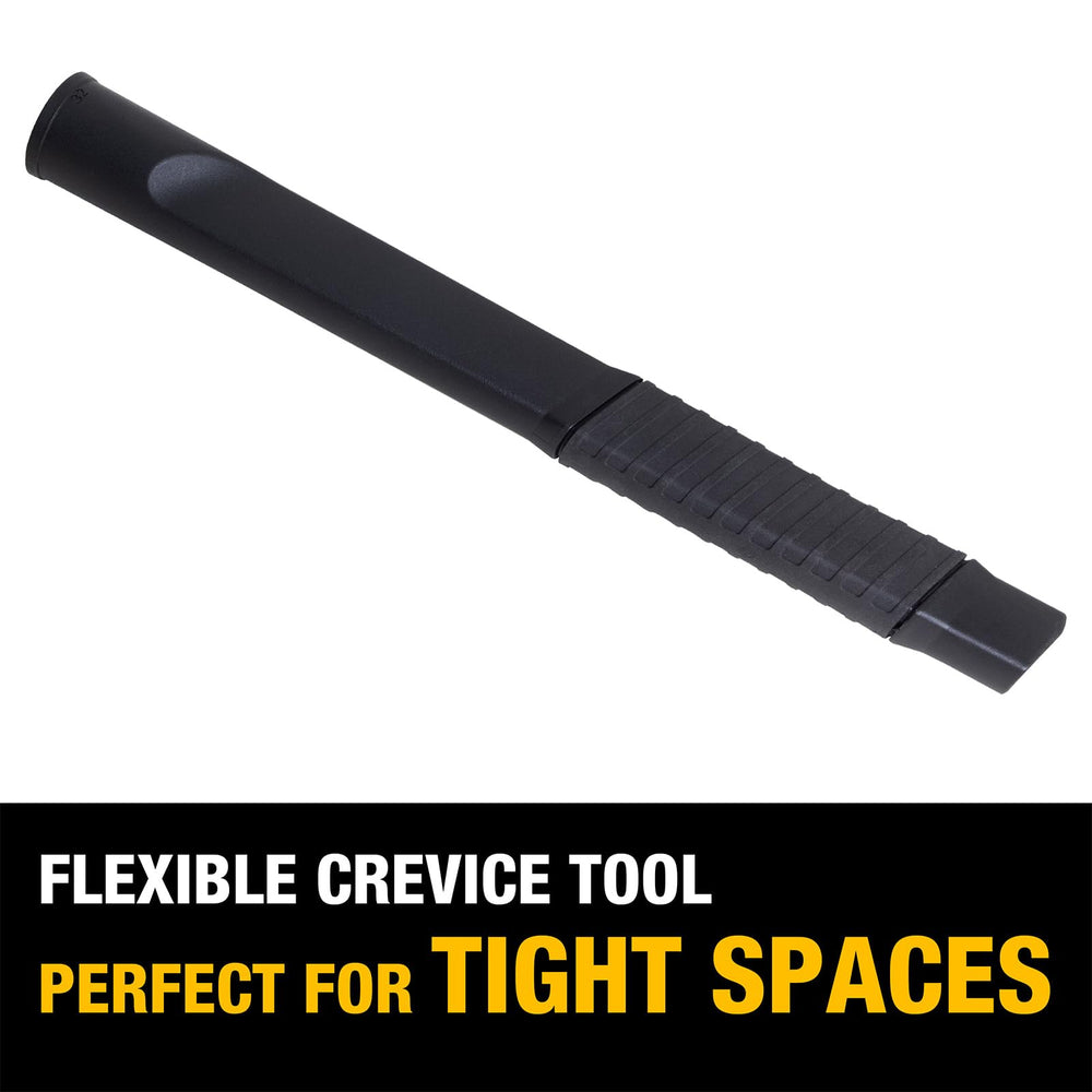 DEWALT flexible crevice tool reaches narrow gaps.