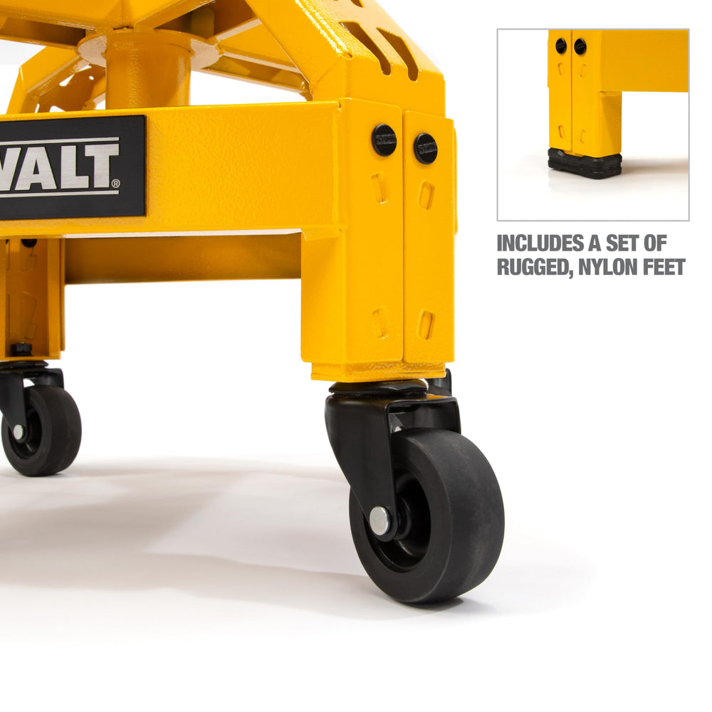 DEWALT height-adjustable stool from 22.5 to 26.75 inches for comfort.