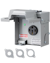DEWENWILS 50A RV power outlet box front view for rugged outdoor use.