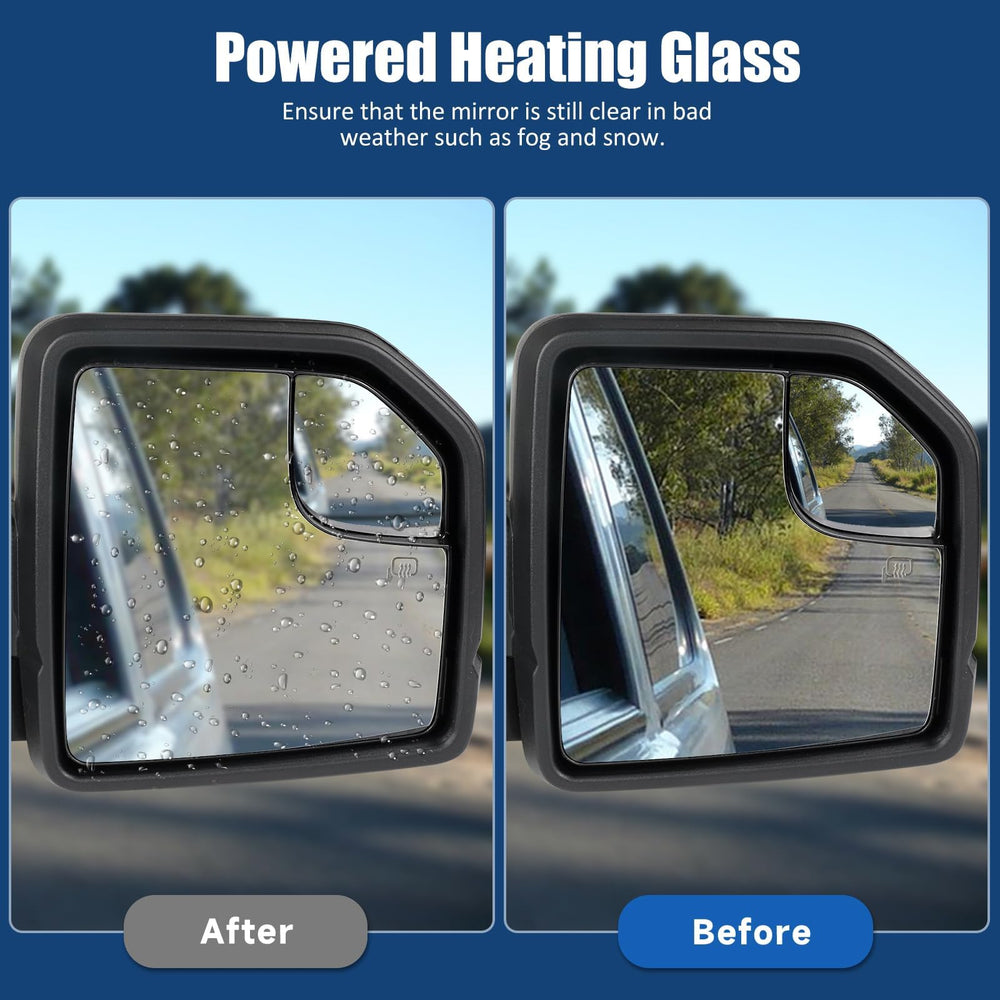 Dexepe Ford F-150 passenger mirror with heated glass stays clear in frost and rain.