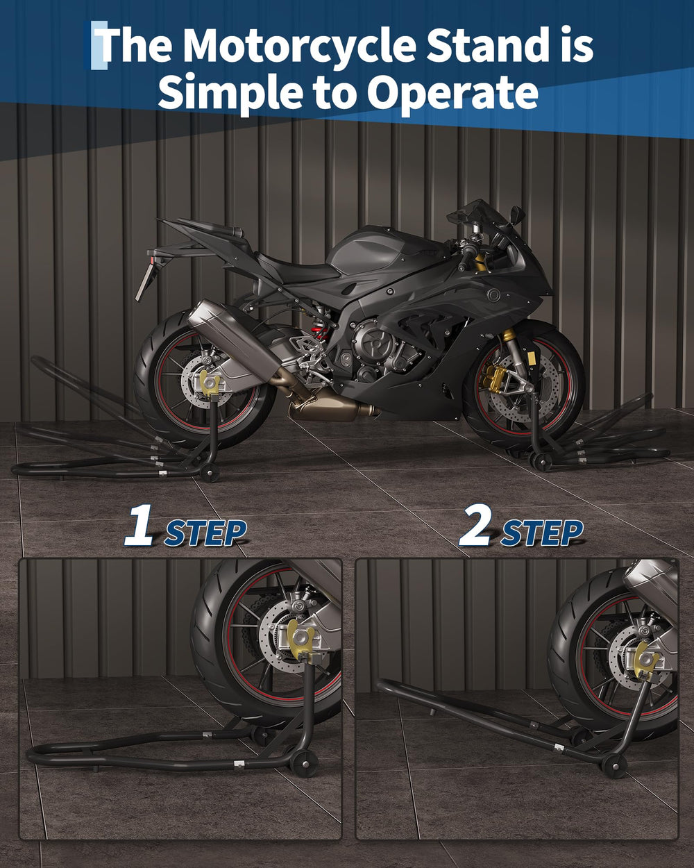 DEXSO stand with rollers facilitates easy maneuvering around the garage.