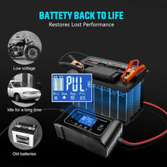 Dght Battery Charger compact design fits into garages and tool kits.