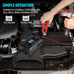 Dght Battery Charger with digital display enables clear status checks for 12V and 24V batteries.