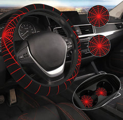 DHUENIOPE black spider web steering wheel cover adds grip and bold style.