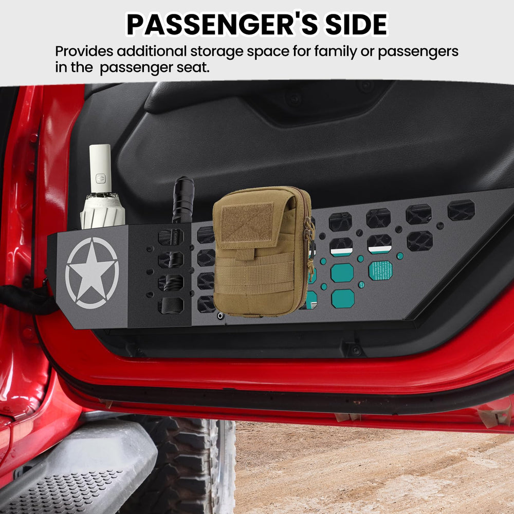 Installed DIAMOOKY door pockets on Jeep Wrangler for secure screw-fixed fit.