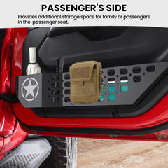 Installed DIAMOOKY door pockets on Jeep Wrangler for secure screw-fixed fit.