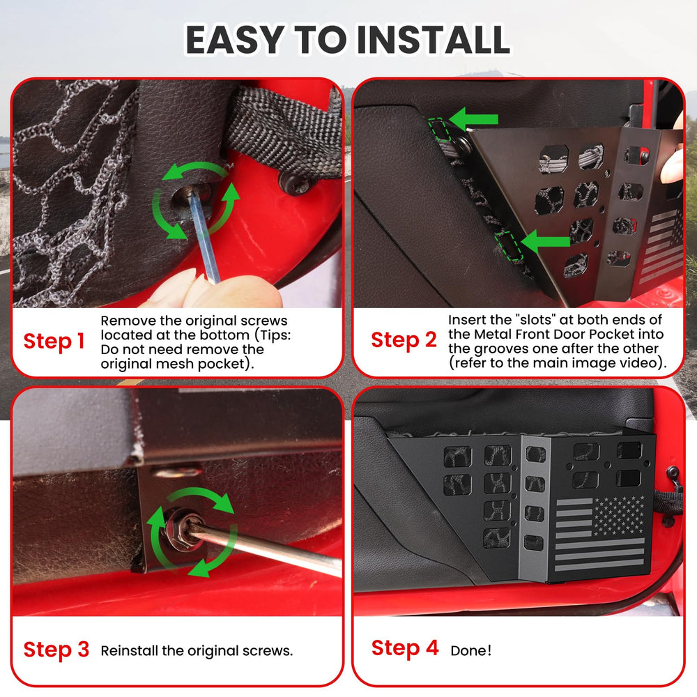 DIAMOOKY metal pocket panel – easy install with existing screws for Wrangler JK